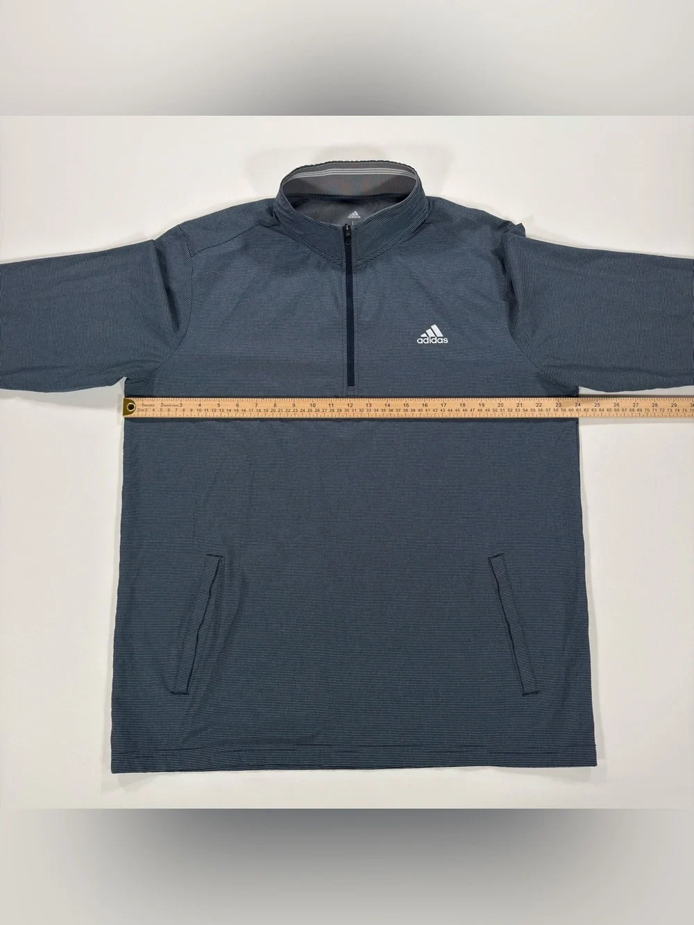 Adidas Golf Pullover Mens Large 1/4 Zip Blue Gray Micro Striped Jacket Pockets